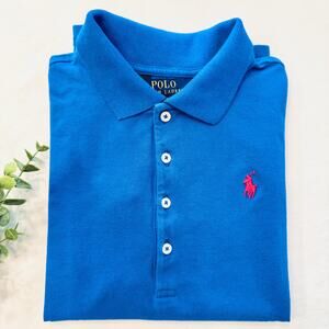 VTG Y2K Polo Ralph Lauren Shirt Girls Size 8-10 Blue Short Sleeve Top Preppy